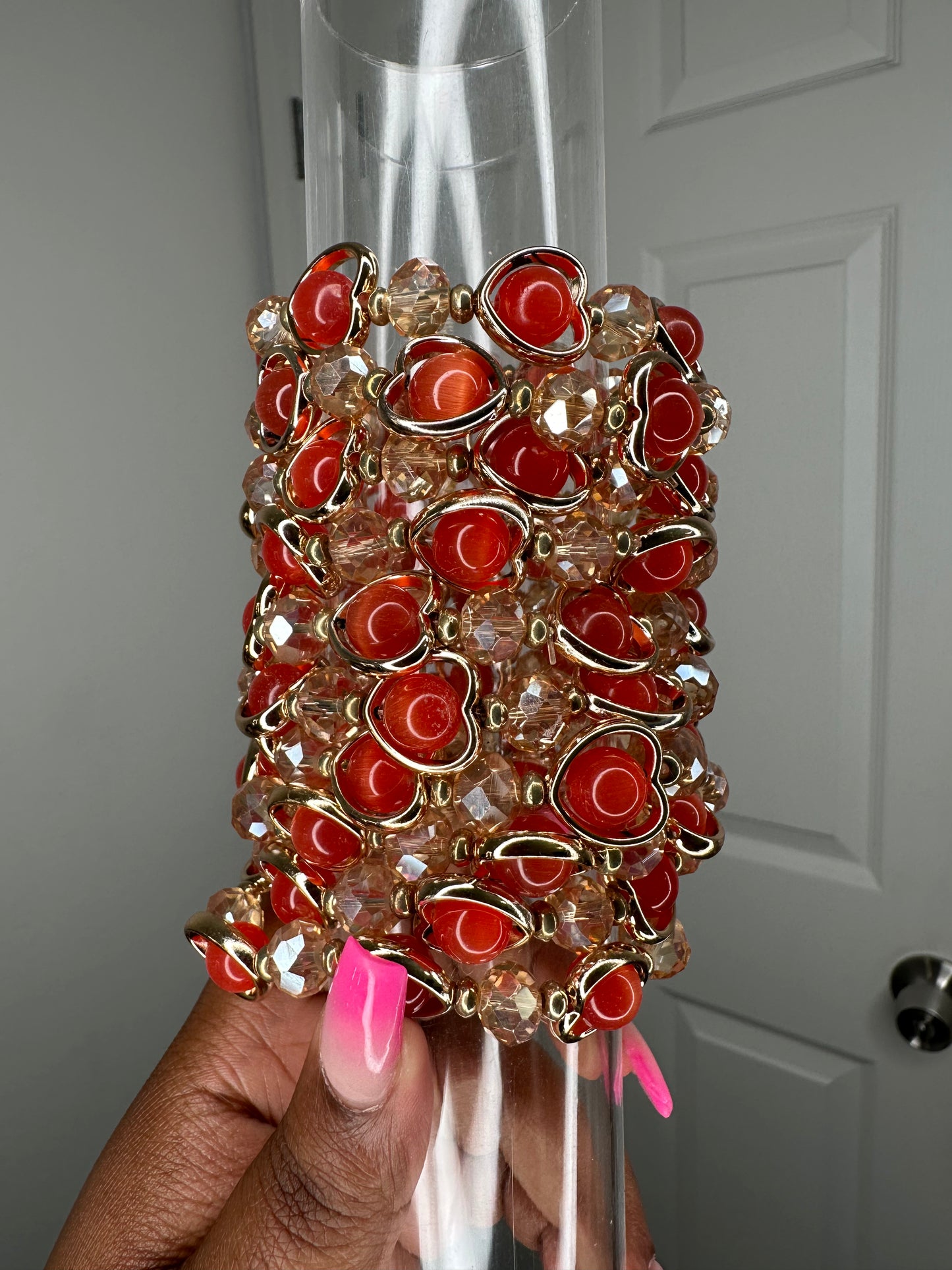 Red heart gem beaded bracelet