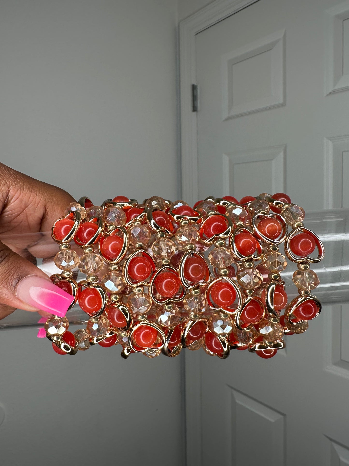 Red heart gem beaded bracelet