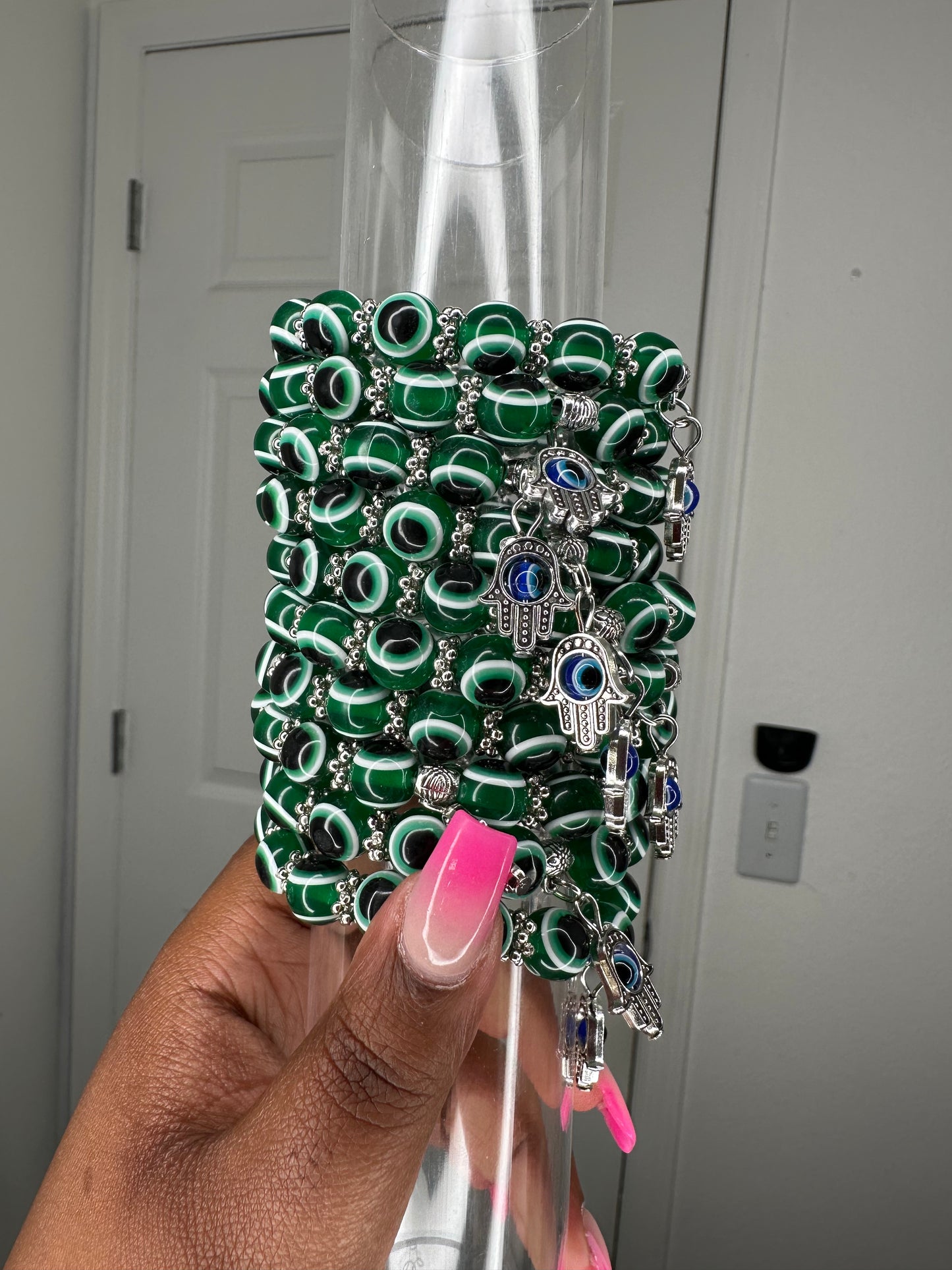 Green evil eye beaded bracelet