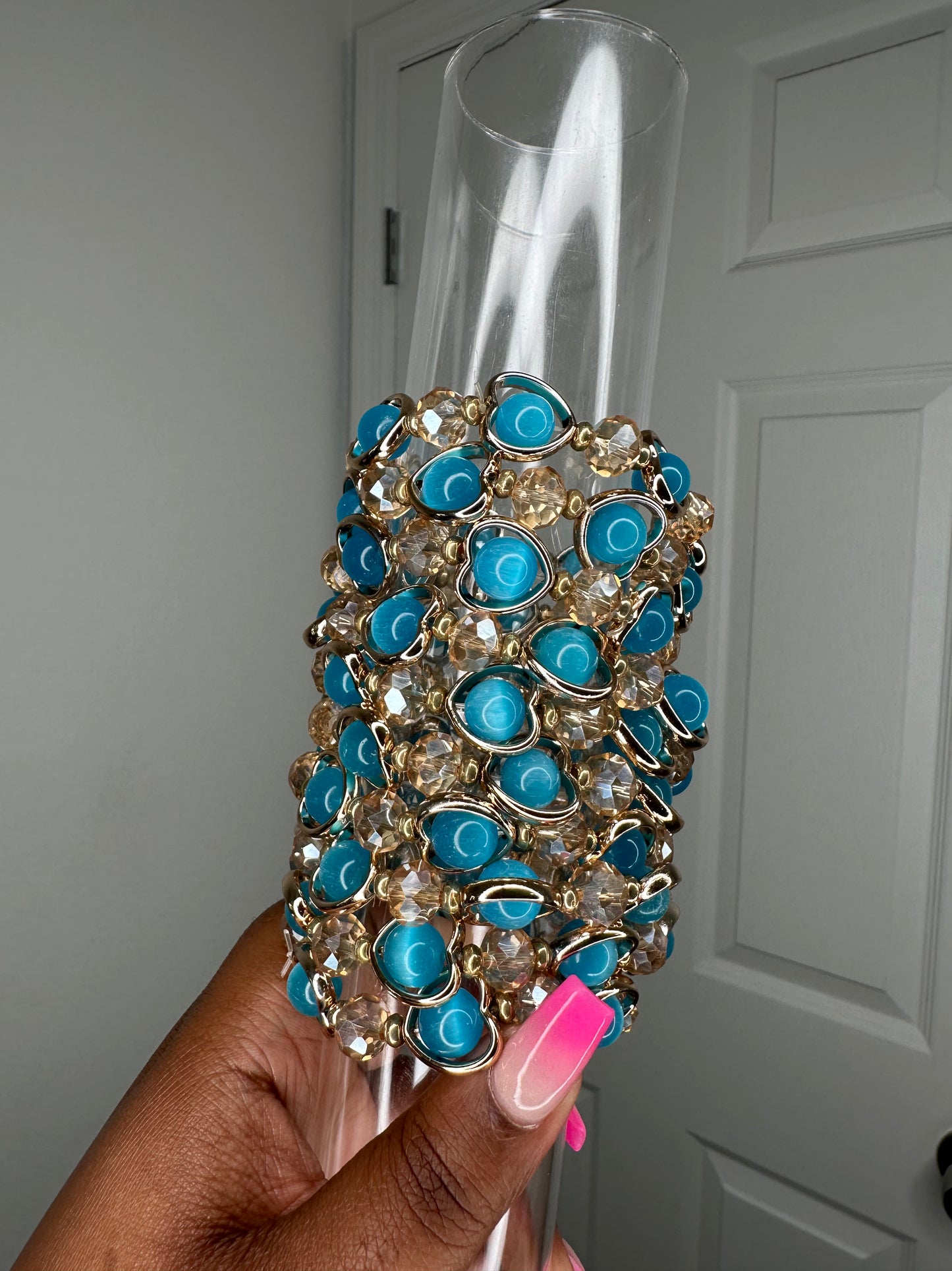 Blue heart beaded bracelet