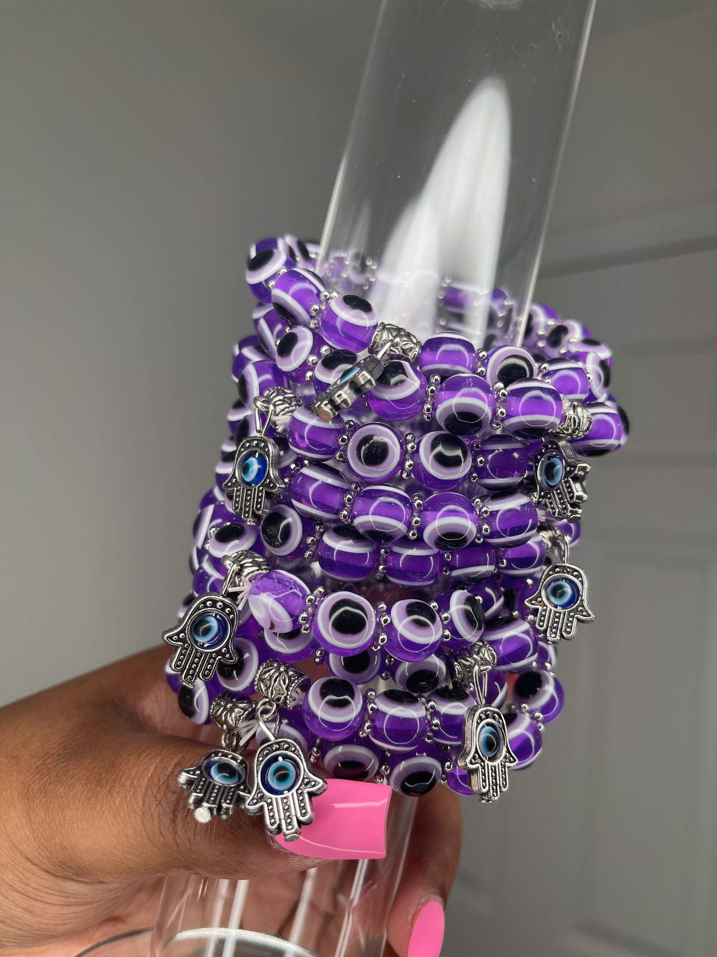 Purple evil eye beaded bracelet
