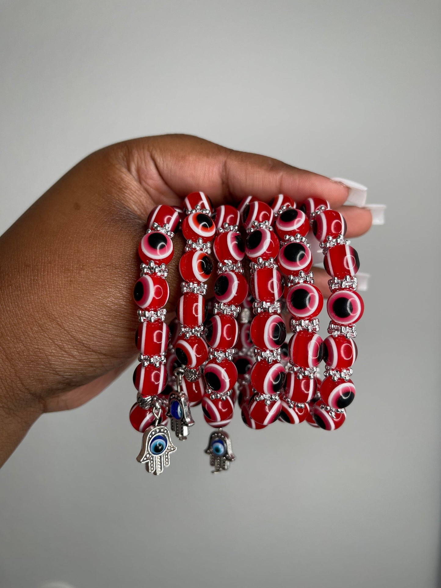 Flaming red evil eye beaded bracelet