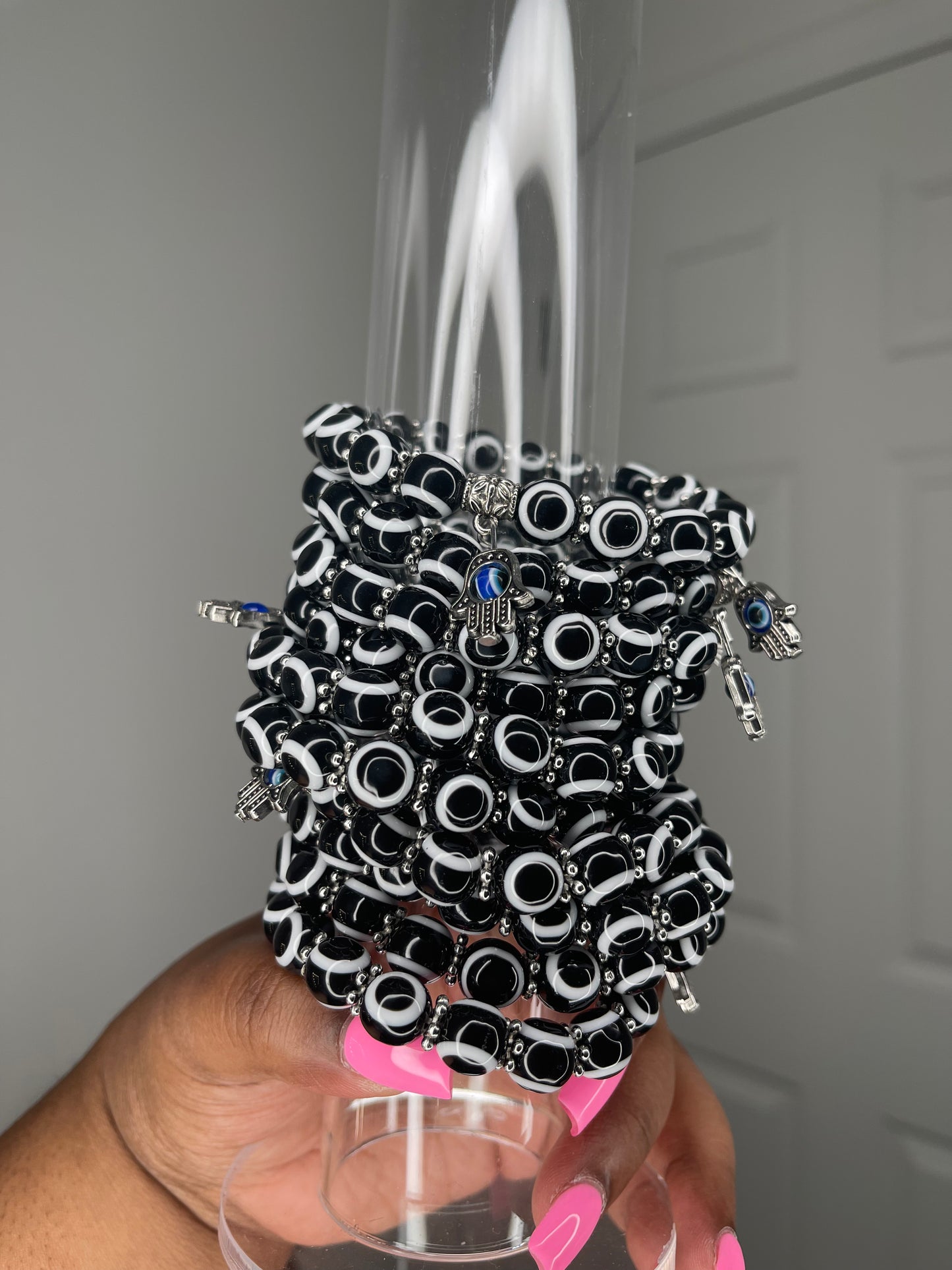 Black evil eye beaded bracelet