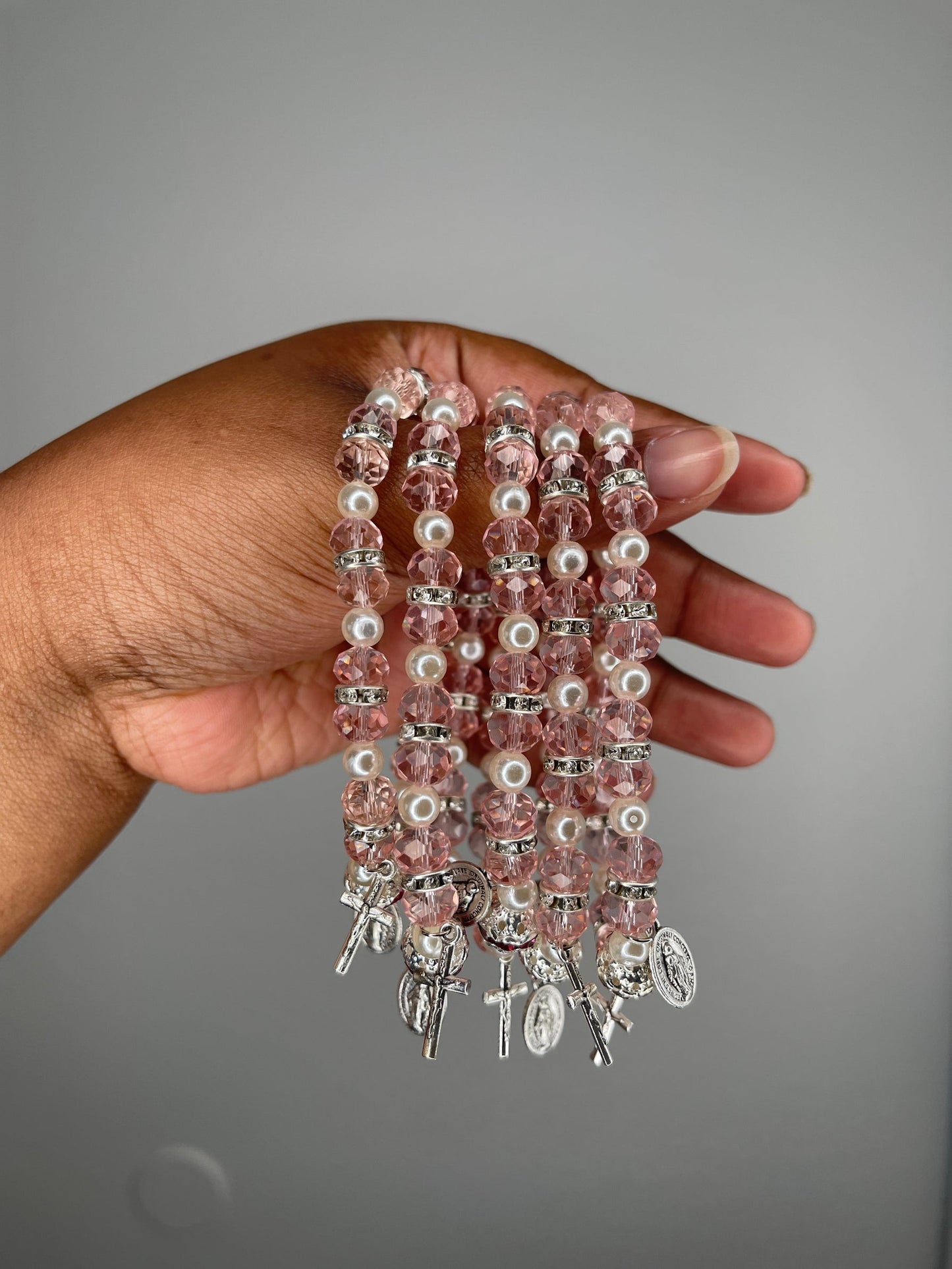 Pink cross (wide) beaded bracelet