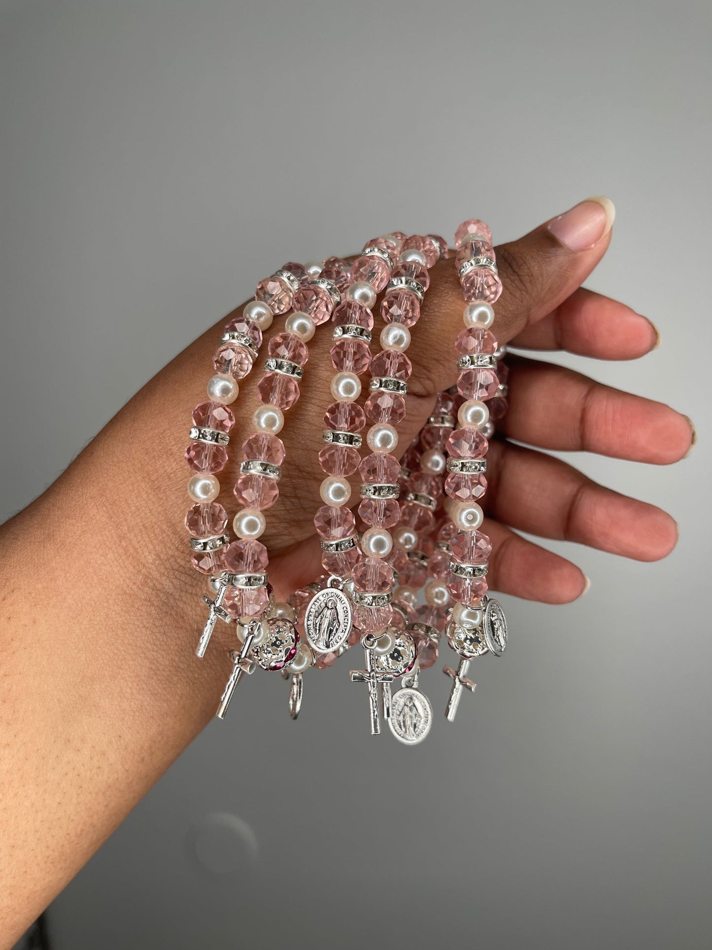 Pink cross (wide) beaded bracelet